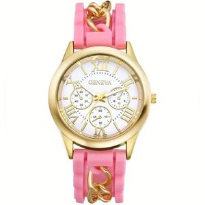 Geneva Women's Watch with Pink Strap and Gold Details